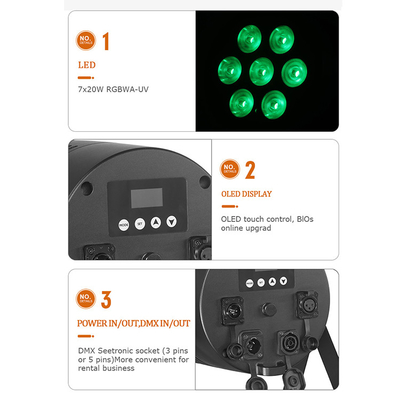 ضوء المسرح LED Par RGBWA UV 6IN1 7x20w IP65 مقاوم للماء Dmx Led Par