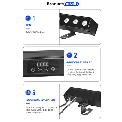 مبنى خارجي مصباح غسالة الحائط IP65 24 * 2w مقاوم للماء RGBW غسالة الحائط بار DJ Led Pixel bar