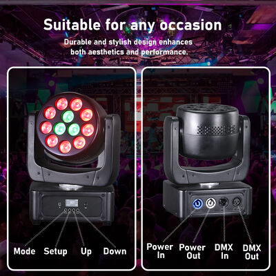 إضاءة رأس متحرك LED 12x8W RGBW بواسطة DMX 512 أضواء مسرحية مُفعّلة بالصوت
