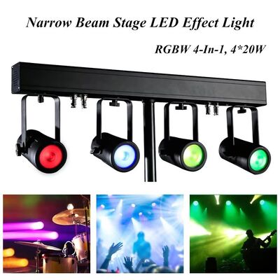 طقم إضاءة LED PAR Uplighting بقوة 4x20 واط RGBW 4 في 1 - نظام غسيل مسرحي بزاوية شعاع ضيقة 4.5 درجة DMX512 لحفلات الزفاف، الدي جي، والمناسبات
