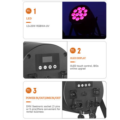 12*20W RGBWA+UV 6in1 LED Par Light IP65 في الهواء الطلق مقاوم للماء DMX512 الإضاءة على المسرح لحفلة DJ الزفاف
