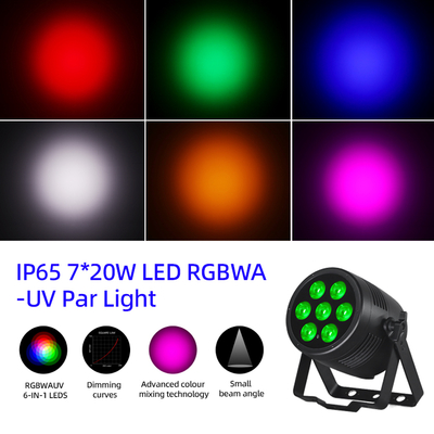 أضواء LED Par 6 في 1 للمسرح، أضواء علوية 7x20W RGBWA-UV DMX512، أضواء DJ خارجية للمسرح والحفلات والنوادي والديسكو وحفلات الزفاف