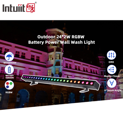 طاقة البطارية 24x2W DMX512 LED غسالة الحائط IP65 مقاوم للماء مع تأثيرات RGBW للإضاءة الخارجية التجارية