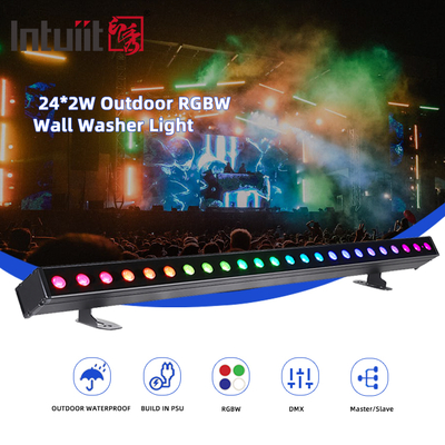 مبنى خارجي مصباح غسالة الحائط IP65 24 * 2w مقاوم للماء RGBW غسالة الحائط بار DJ Led Pixel bar