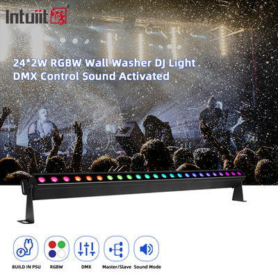 التحكم في الصوت 24pcs*2w DMX512 RGBW 4in1 بكسل شريط خطي LED غسالة الحائط الضوء الإضاءة المهنية