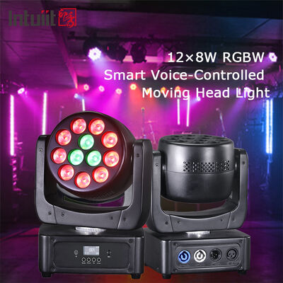 12X8W RGBW 4IN1 LED متحرك غسل الرأس ضوء المسرح لحفل إضاءة الحفل صوت نشط