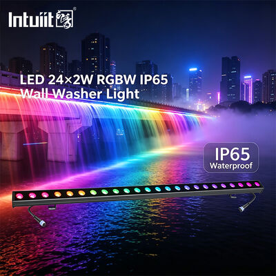 شريط إضاءة LED خارجي لغسيل الجدران 24x2 واط RGBW 4 في 1 مقاوم للماء IP65 DMX512 خطي للواجهات المعمارية والمناظر الطبيعية والجسور وإضاءة المسرح